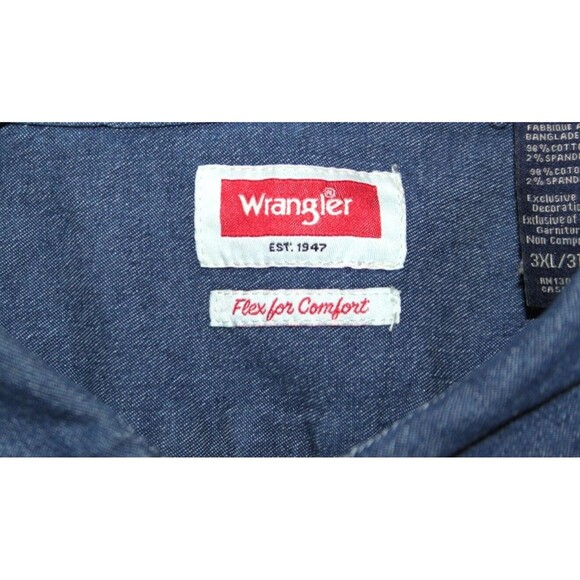 Wrangler Medium Blue Denim Mens 3XL Flex For Comfort Button Up Long Sleeve Shirt - Picture 4 of 6